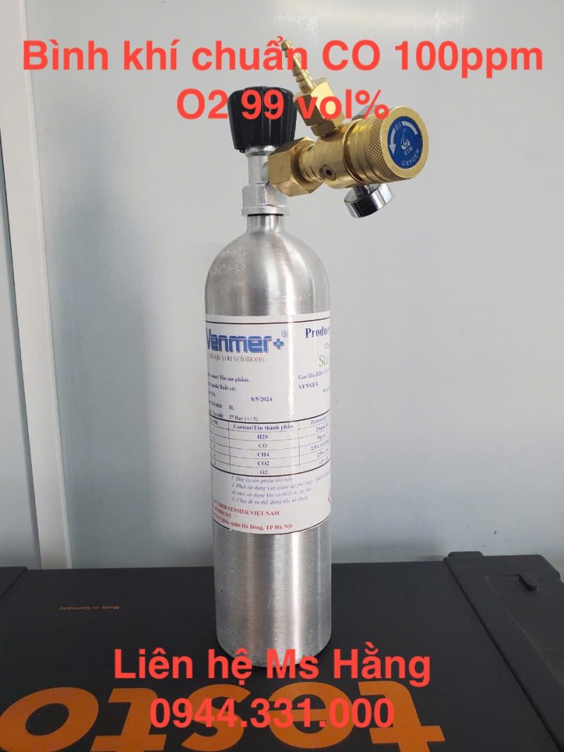 Bình khí chuẩn CO 100ppm O2 99 vol%