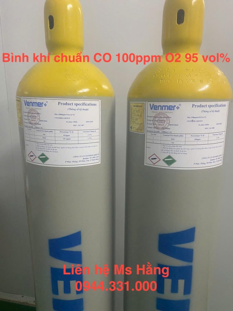 Bình khí chuẩn CO 100ppm O2 95 vol%