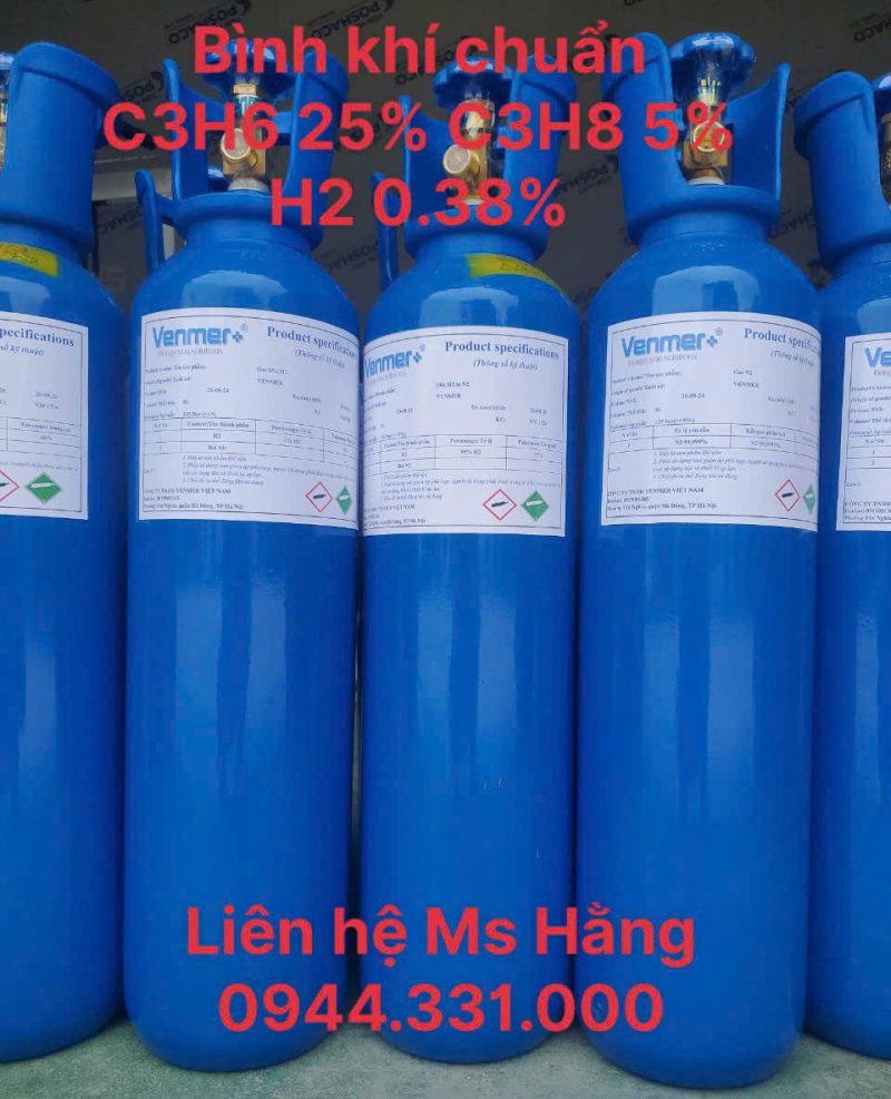 bình khí chuẩn C3H6 25% C3H8 5% H2 0,38%