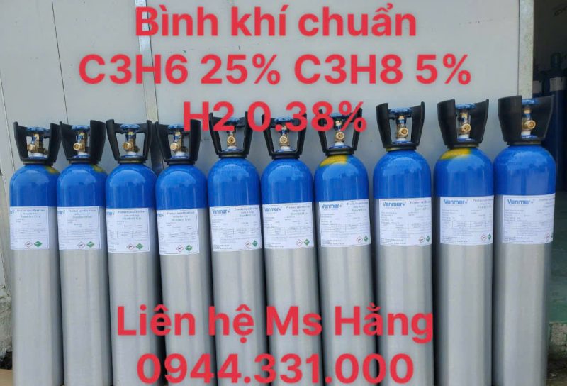 bình khí chuẩn C3H6 25% C3H8 5% H2 0,38%