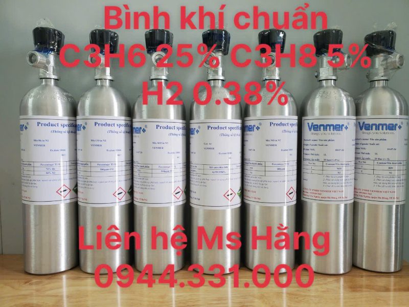 bình khí chuẩn C3H6 25% C3H8 5% H2 0,38%