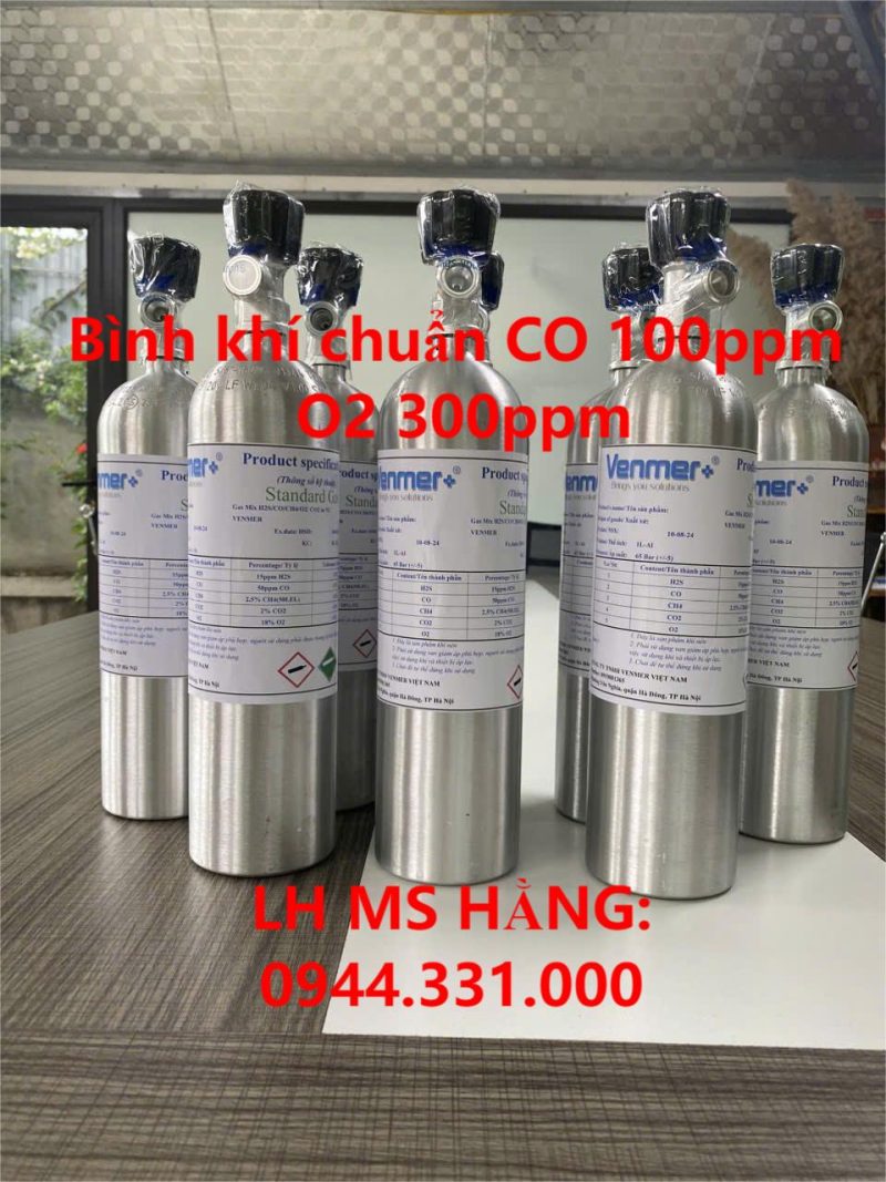 Bình khí chuẩn CO 100ppm O2 300ppm