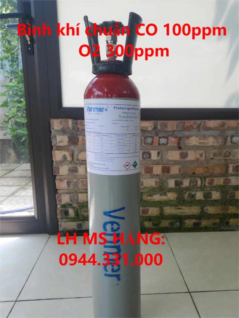 Bình khí chuẩn CO 100ppm O2 300ppm