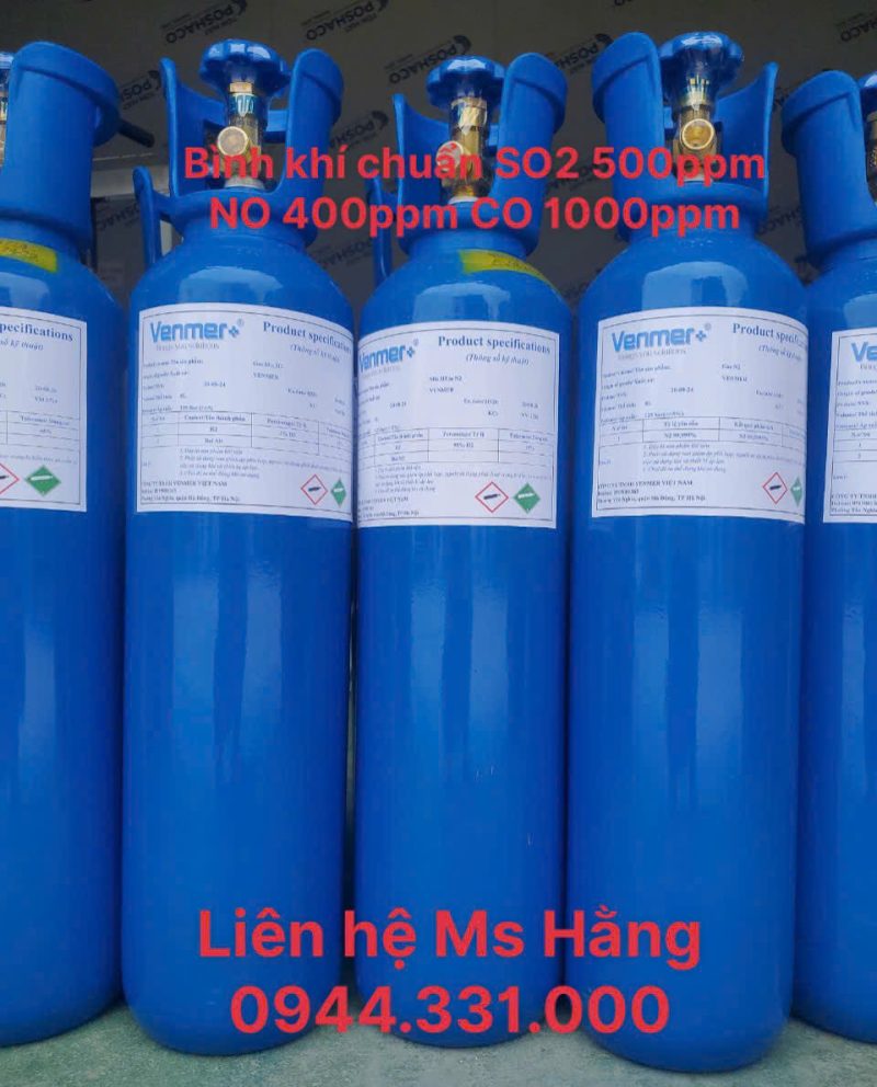 Bình khí chuẩn SO2 500ppm NO 400ppm CO 1000ppm