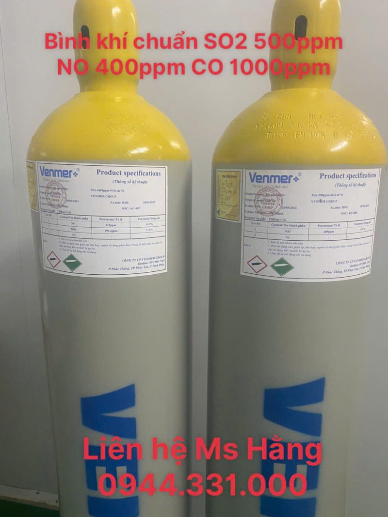 Bình khí chuẩn SO2 500ppm NO 400ppm CO 1000ppm