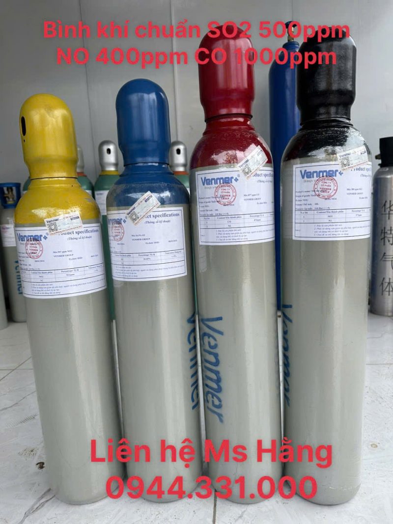 Bình khí chuẩn SO2 500ppm NO 400ppm CO 1000ppm