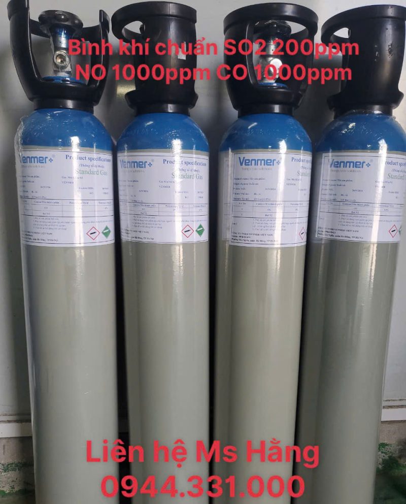 Bình khí chuẩn SO2 200ppm NO 1000ppm CO 1000ppm