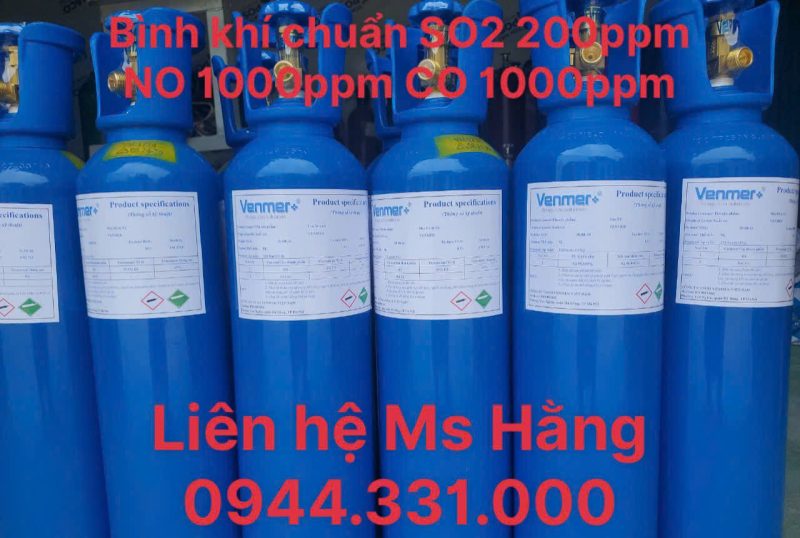 Bình khí chuẩn SO2 200ppm NO 1000ppm CO 1000ppm