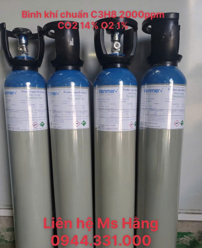 Bình khí chuẩn C3H8 2000ppm CO2 14% O2 1%