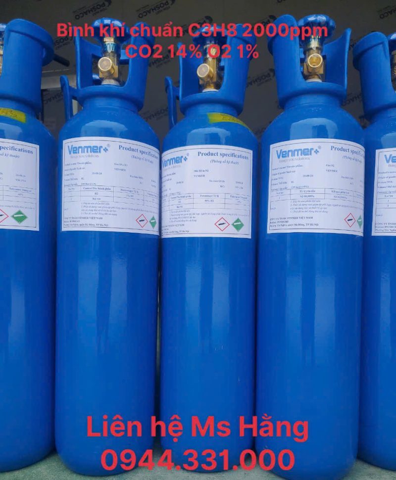 Bình khí chuẩn C3H8 2000ppm CO2 14% O2 1%