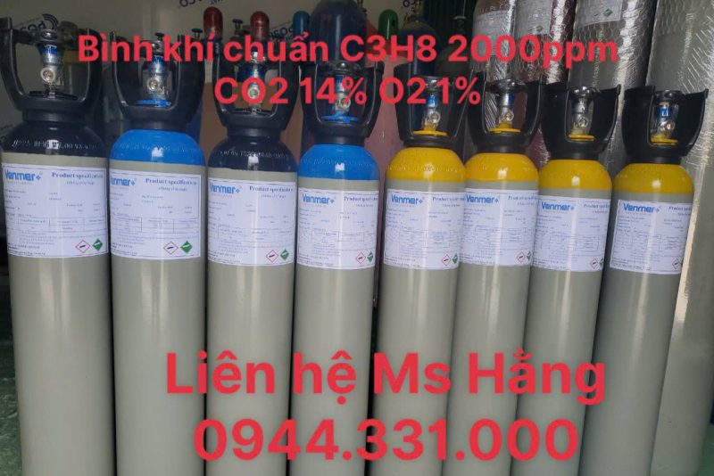 Bình khí chuẩn C3H8 2000ppm CO2 14% O2 1%