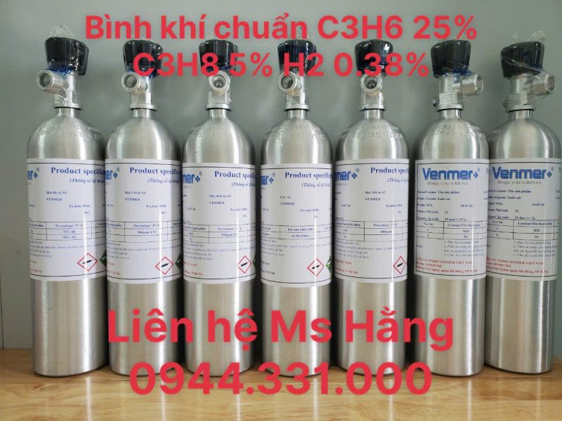 Bình khí chuẩn C3H6 25% C3H8 5% H2 0.38%