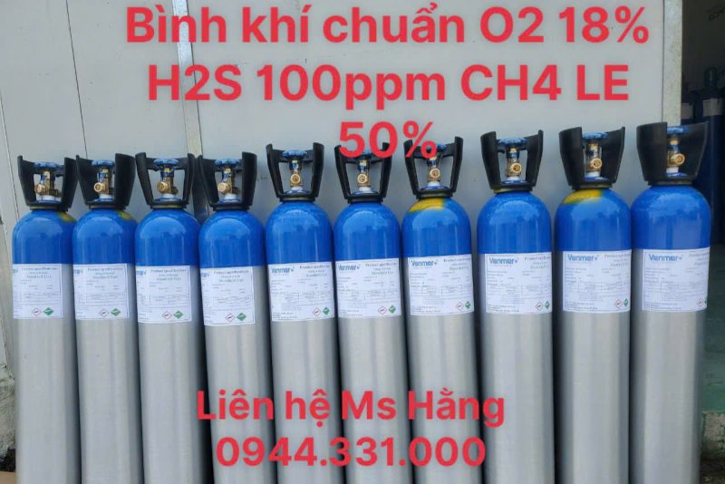 Bình khí chuẩn O2 18% H2S 100ppm CH4 LE 50%