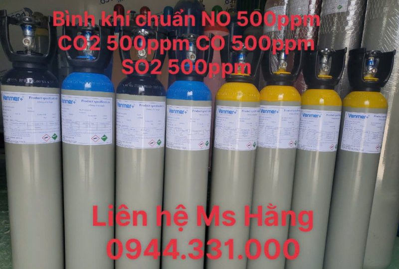 Bình khí chuẩn NO 500ppm CO2 500ppm CO 500ppm SO2 500ppm