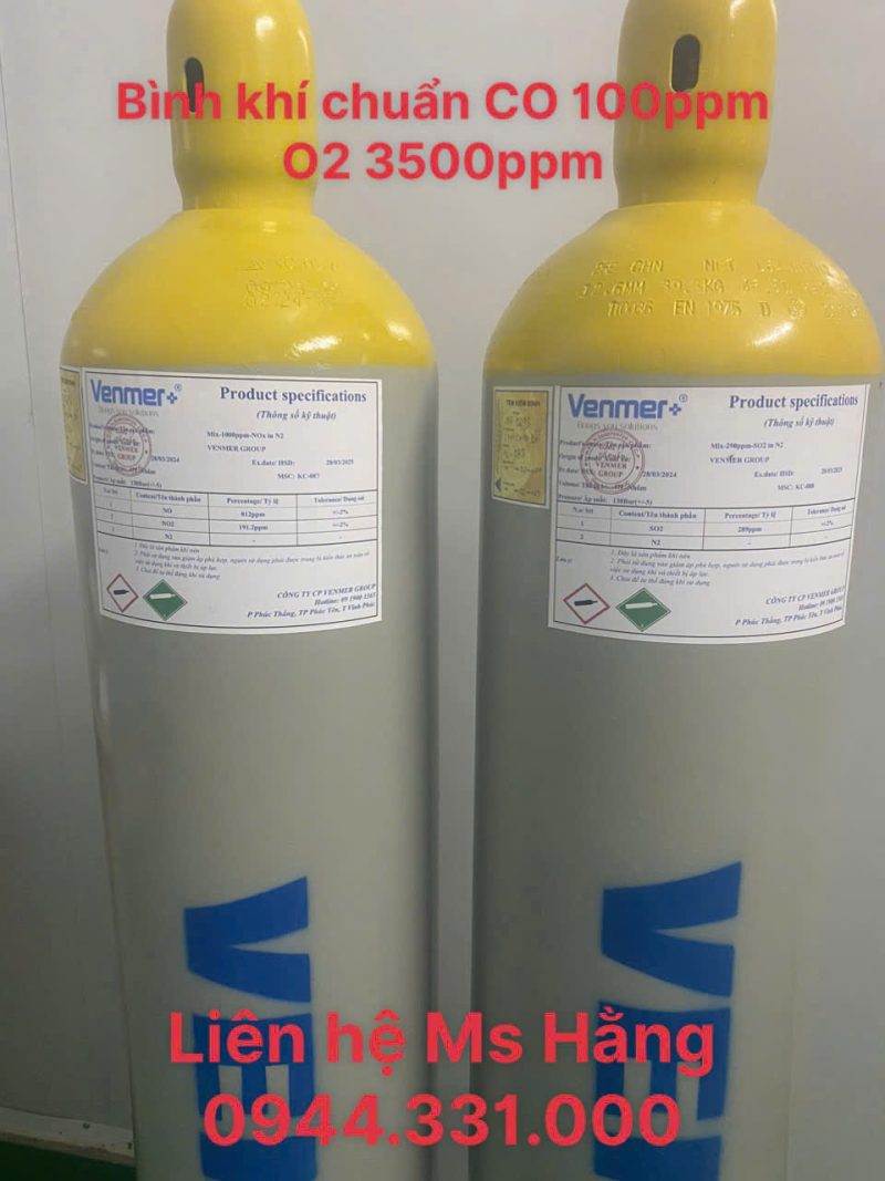 Bình khí chuẩn CO 100ppm O2 3500ppm