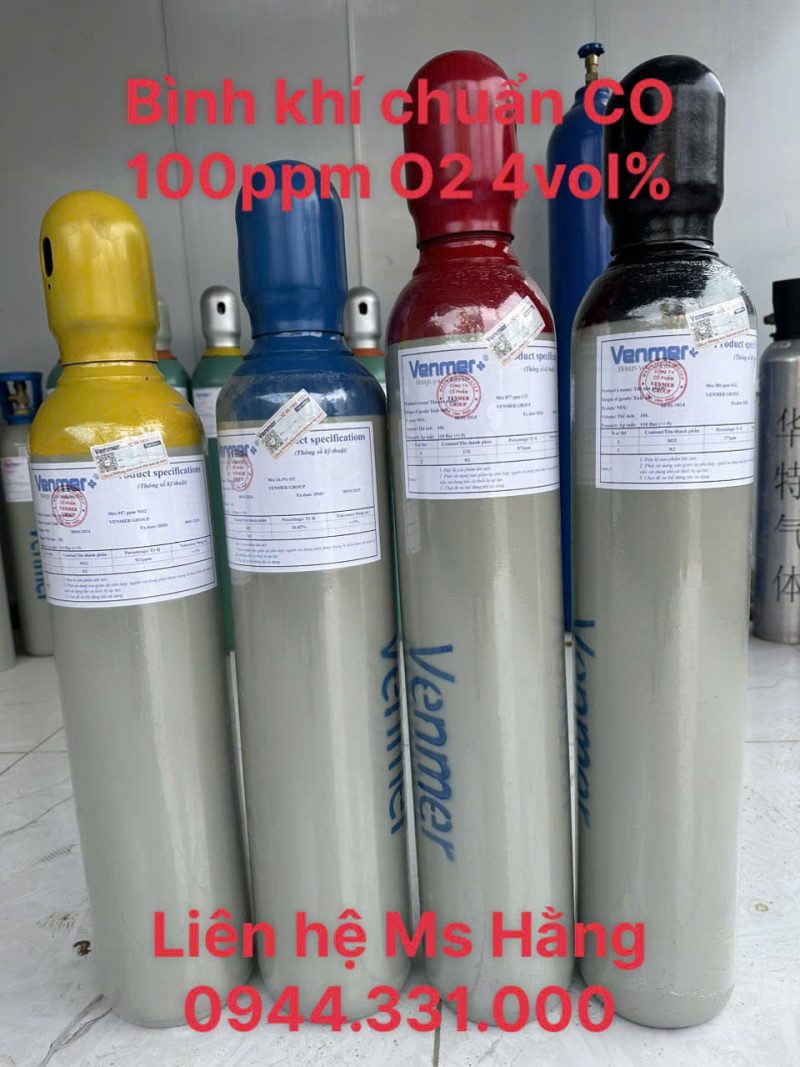 Bình khí chuẩn CO 100ppm O2 4vol%