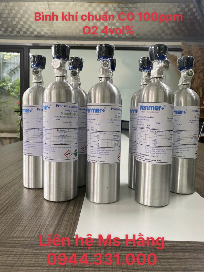 Bình khí chuẩn CO 100ppm O2 4vol%