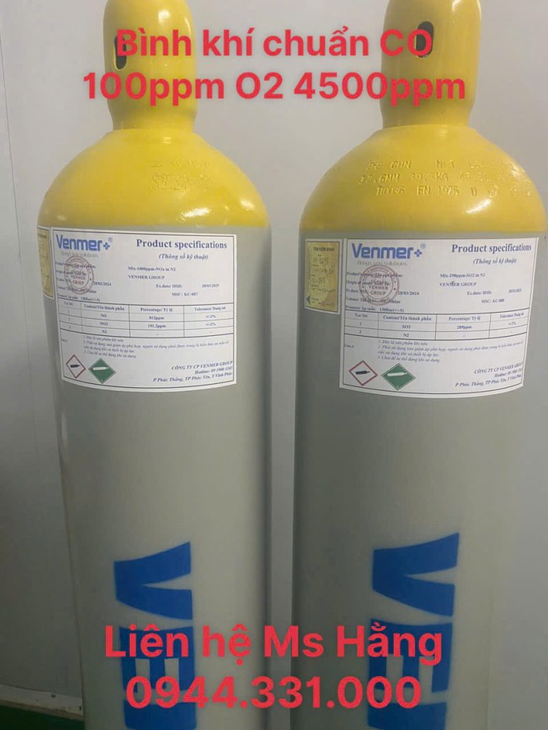 Bình khí chuẩn CO 100ppm O2 4500ppm