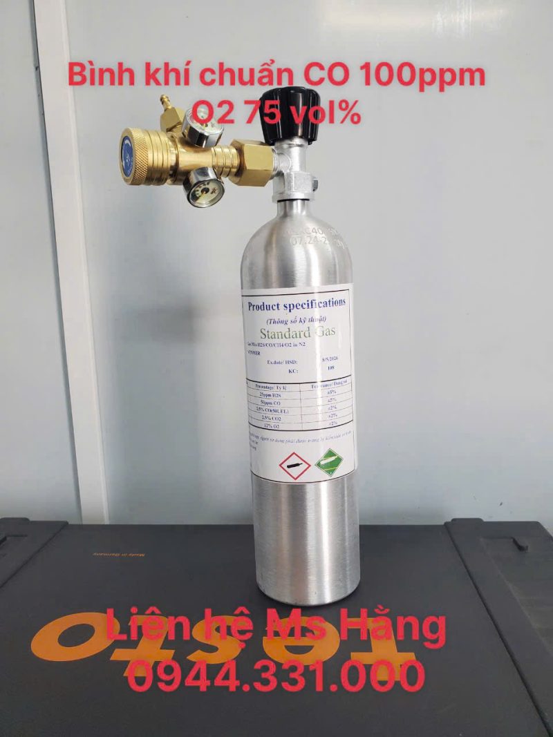 Bình khí chuẩn CO 100ppm O2 75 vol%