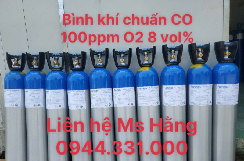 Bình khí chuẩn CO 100ppm O2 8 vol%