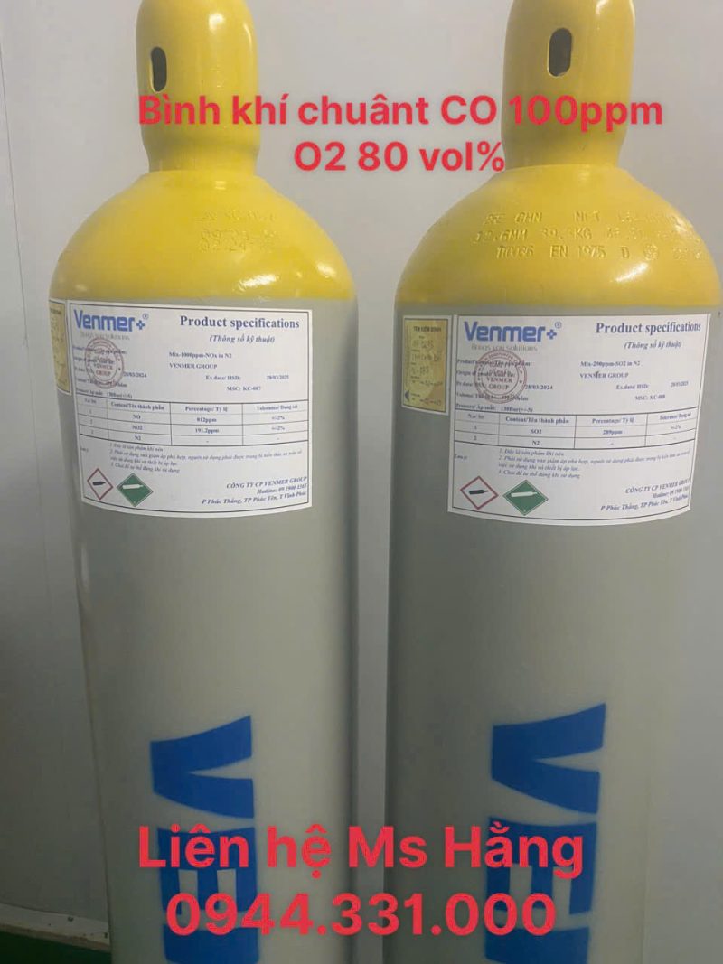 Bình khí chuẩn CO 100ppm O2 80 vol%