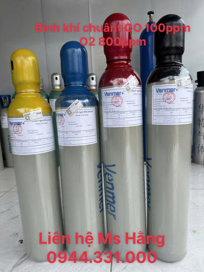 Bình khí chuẩn CO 100ppm O2 800ppm