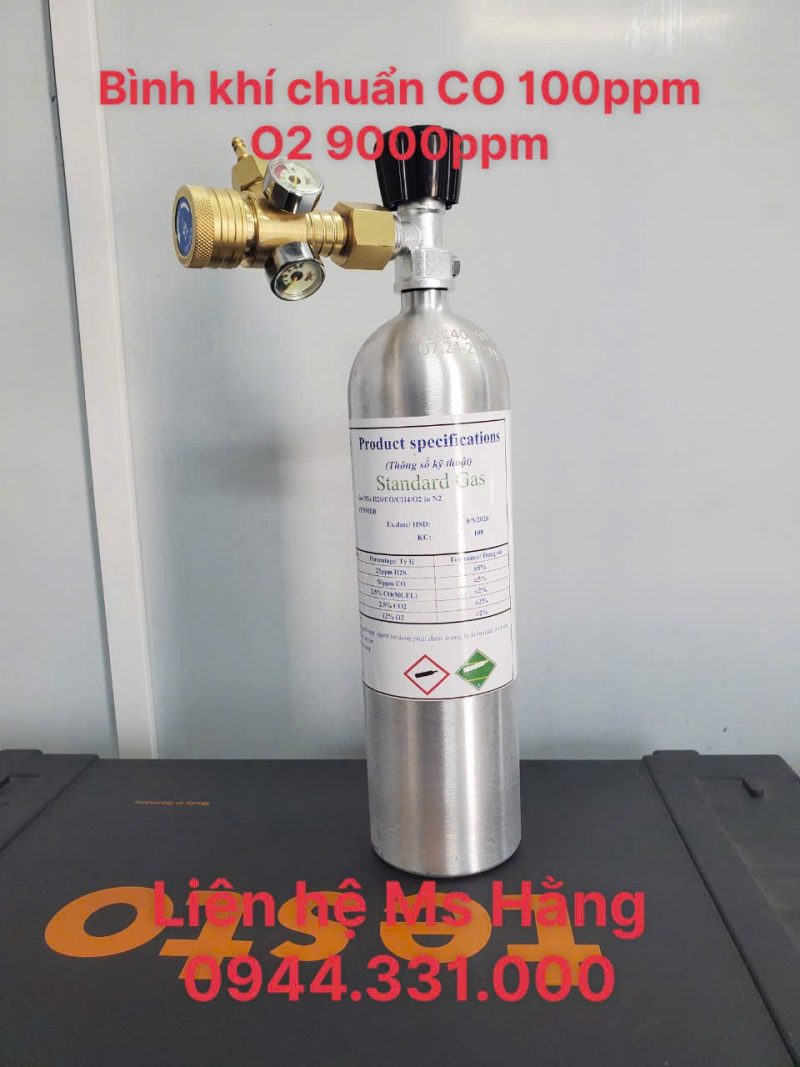 Bình khí chuẩn CO 100ppm O2 9000ppm