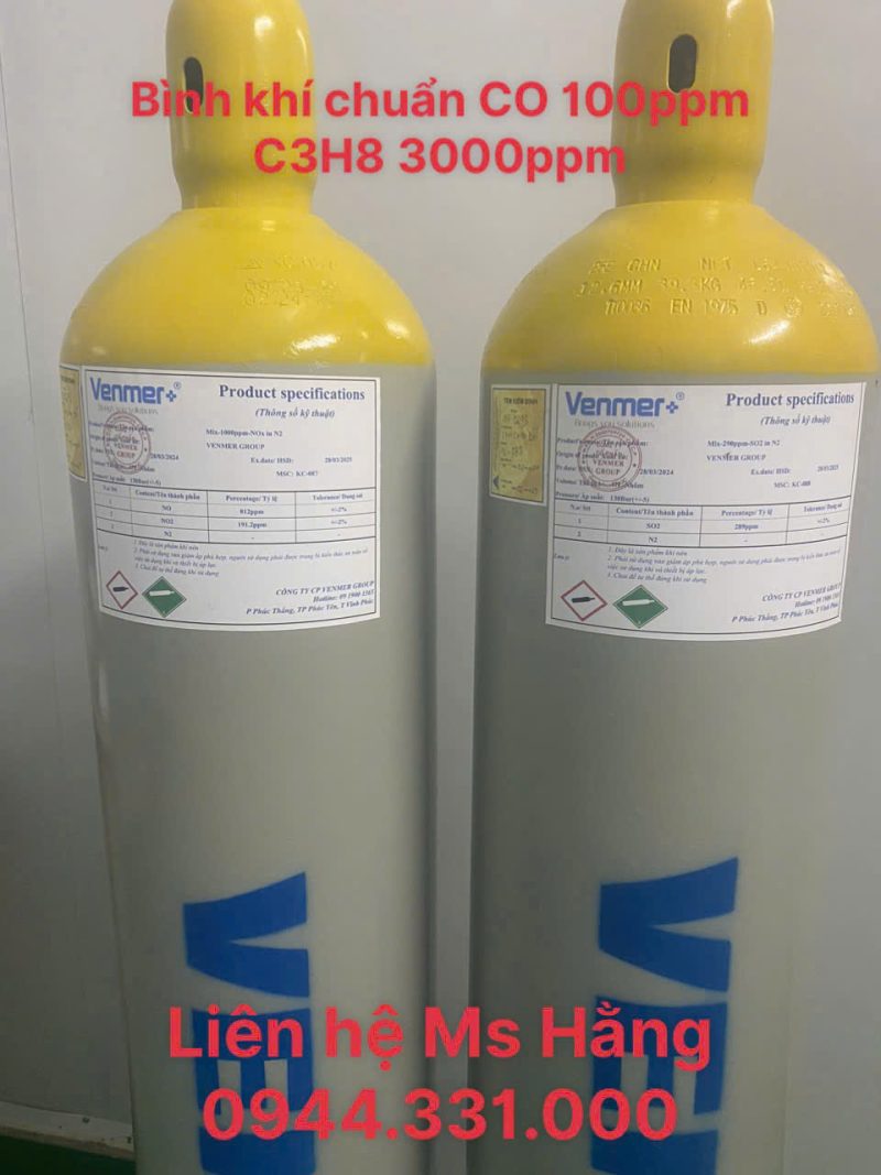 Bình khí chuẩn CO 100ppm C3H8 3000ppm