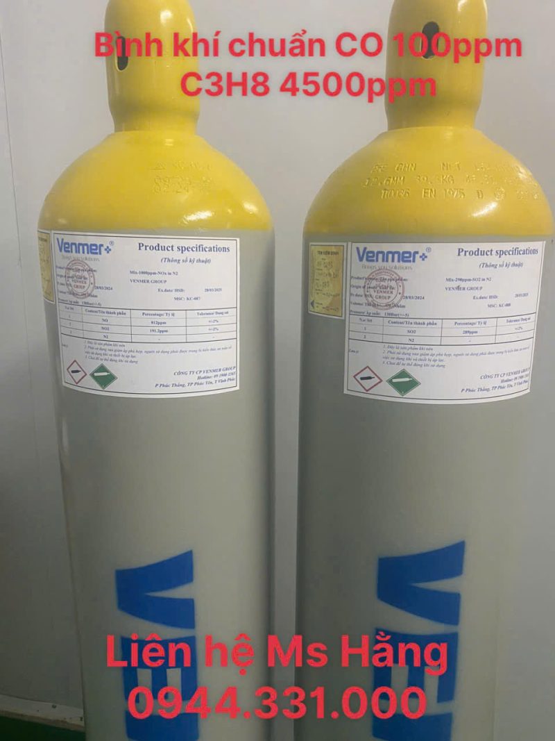 Bình khí chuẩn CO 100ppm C3H8 4500ppm